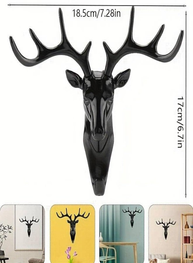 HomeAra 1 PCS Exquisitely Crafted Deer Head Hanging Hook Self Adhesive Wall Door Hook Hanger for Bags, Keys, and More Rustic Wildlife-Inspired Decorative Holder with Easy Stick-On Design (Black) - Image 3